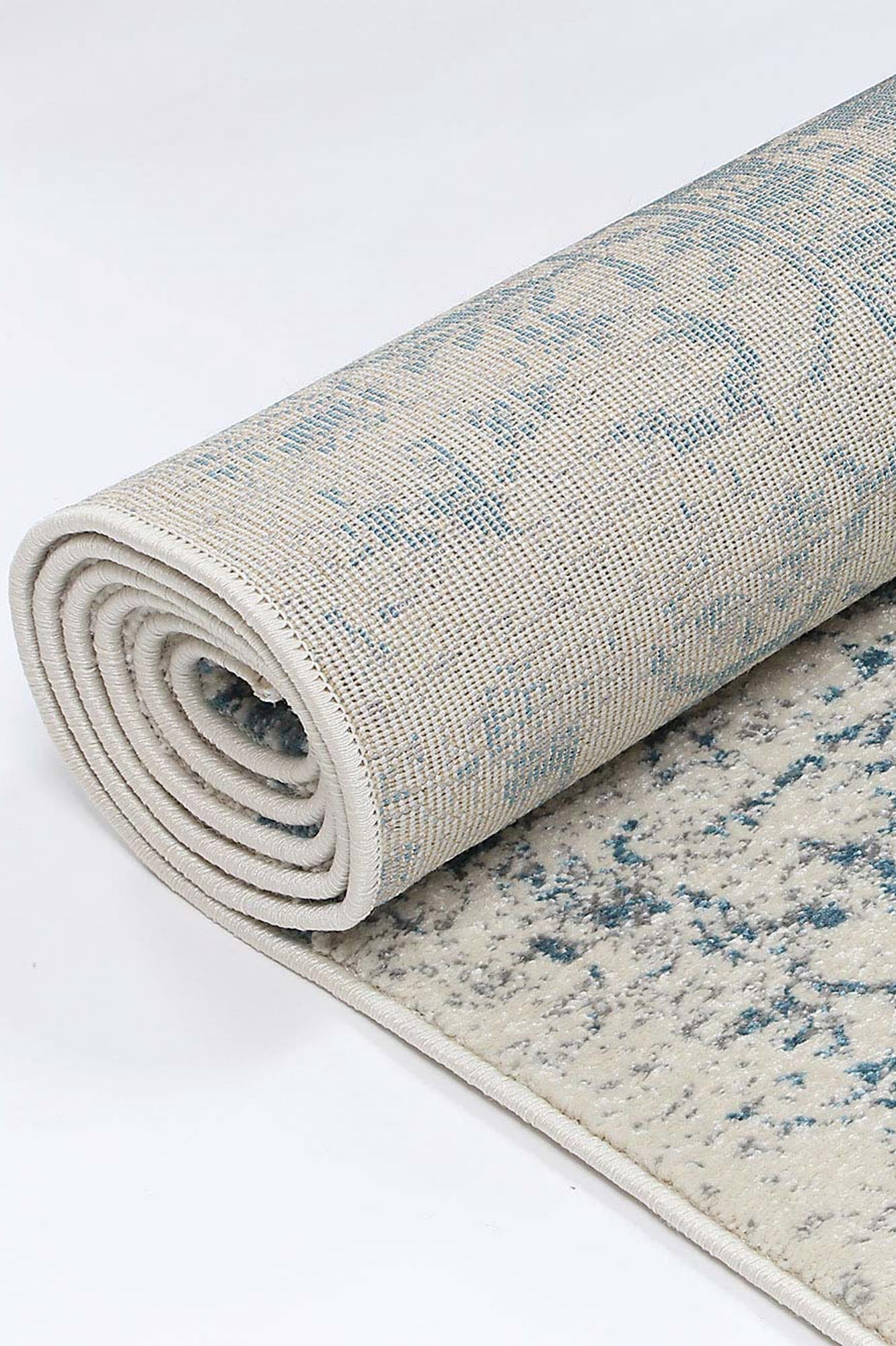 Luxurious Audrey Ivory and Blue Handmade Rug with Timeless Patterns