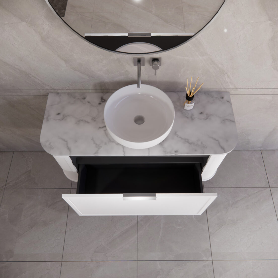 Matte White ABS Houston Curved Wall - Hung Vanity in All Sizes