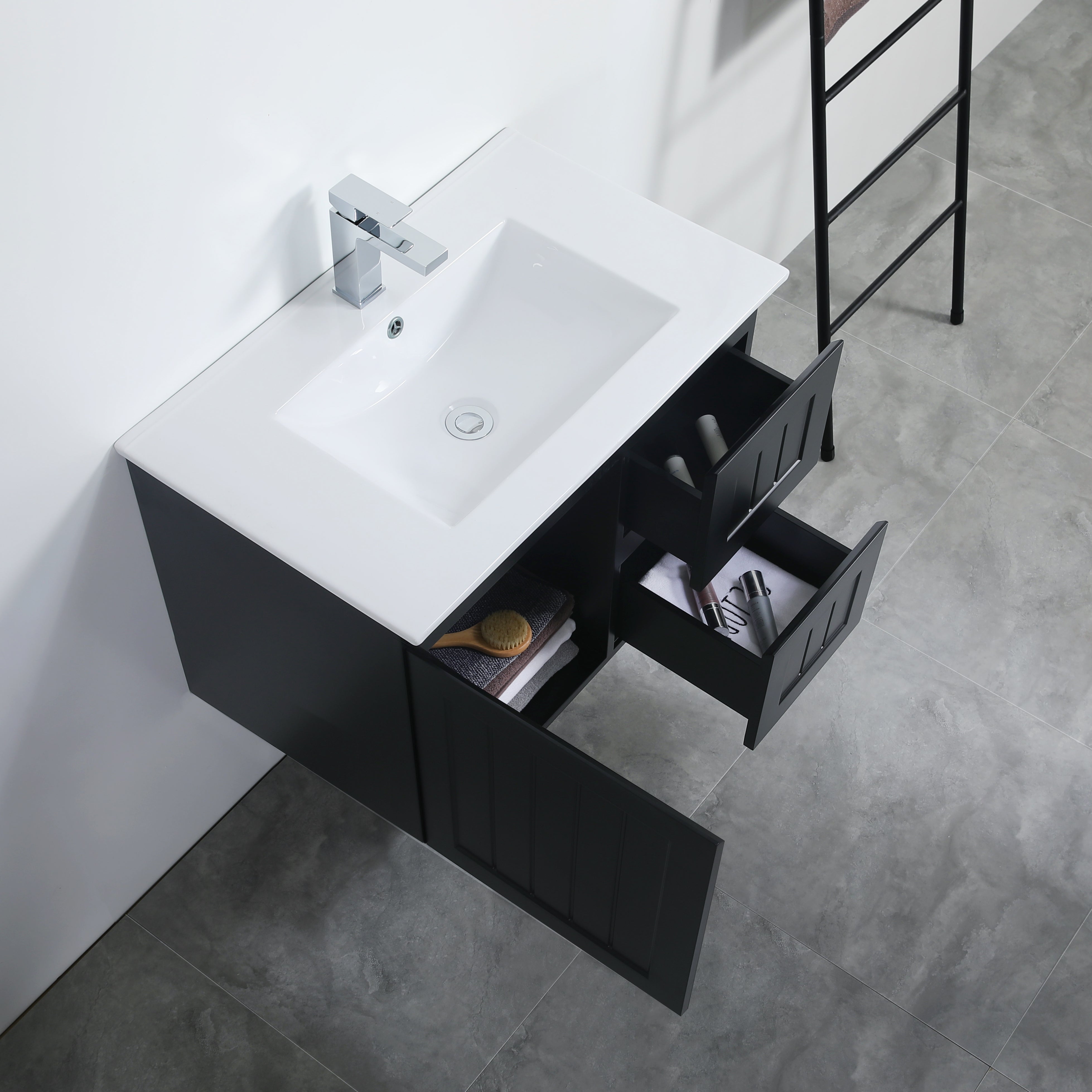 Exclusive ACACIA Shaker Wall-Hung PVC Vanity in Matte Black - 750mm Length