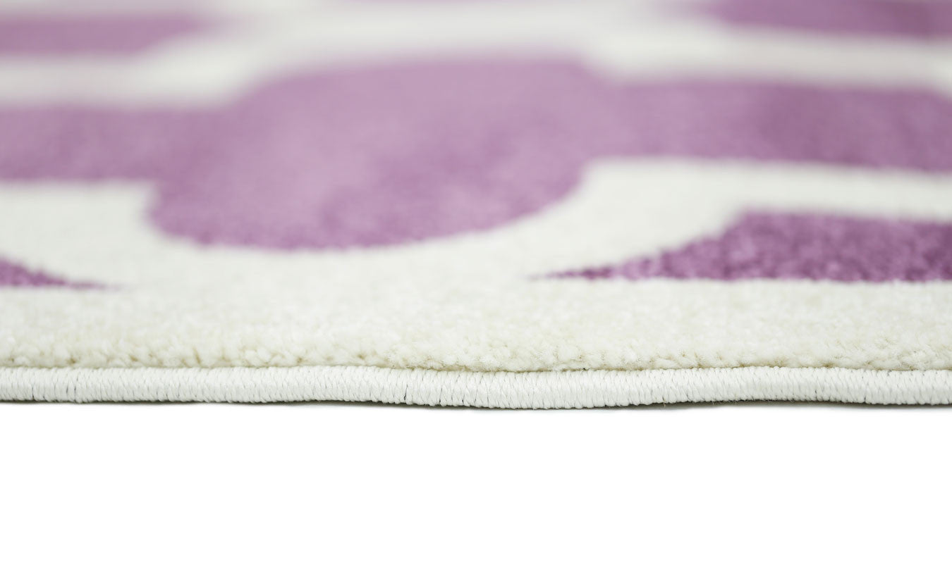 Kids Rug in Piccolo Style with Violet, Pink and White Lattice Pattern