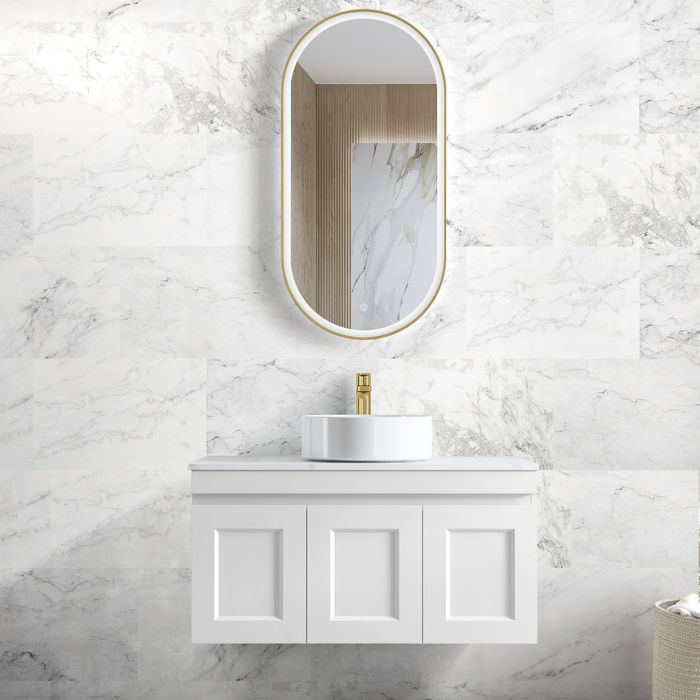 HAMPTON Mark II 900mm Matte White Wall-Hung Bathroom Vanity with Ample Storage