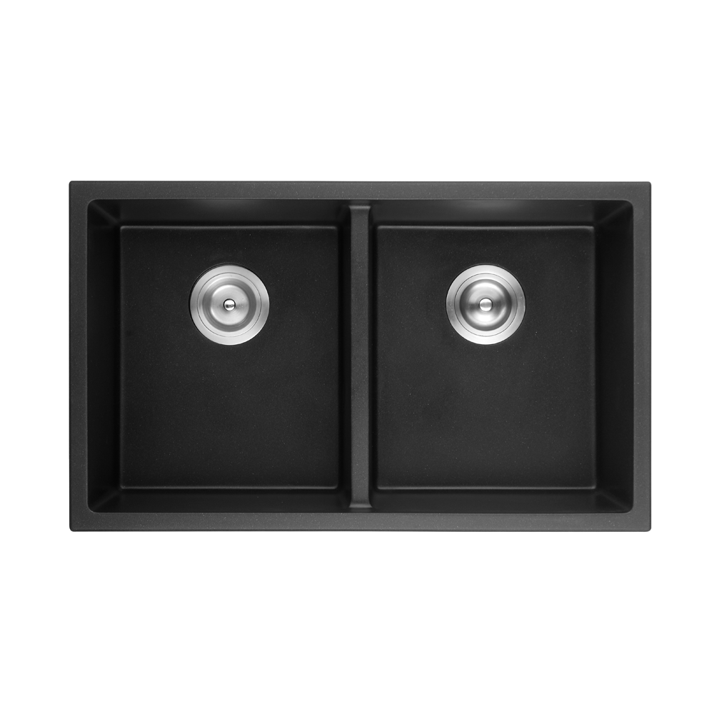 Hot Sale! Matte Black Quartz Undermount Double Bowl Kitchen Sink, 762x457x228mm