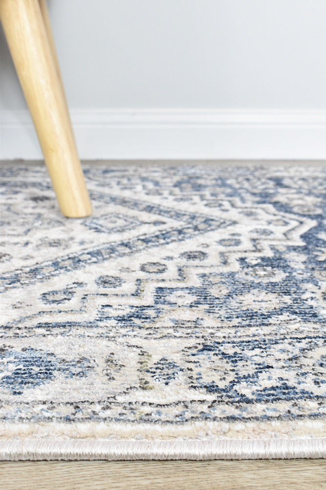 Trendy Blue Runner Rug A161A - Medina Cream with Understated Elegance