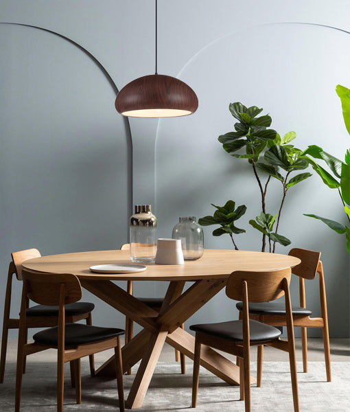 LIGNA Retro-Style Wood Replica Dome Aluminium Pendant Lights for Indoor Use