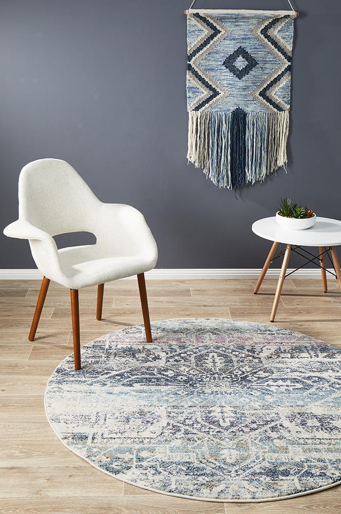Blue Round Power - Loomed Museum Layton Rug with Bohemian Design