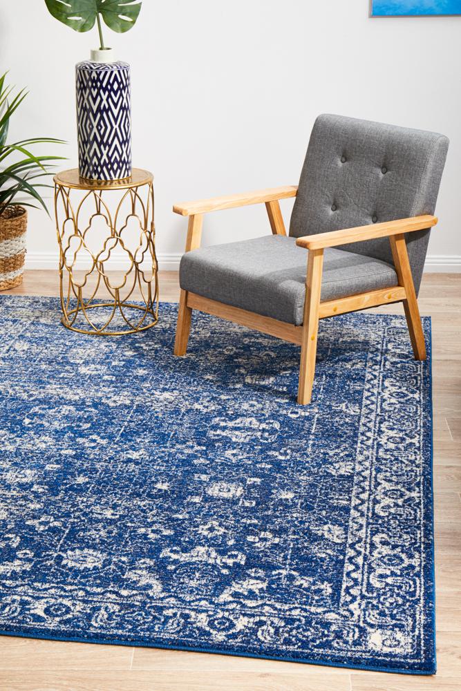 Hot Deal! Evoke Oasis Navy Transitional Rug