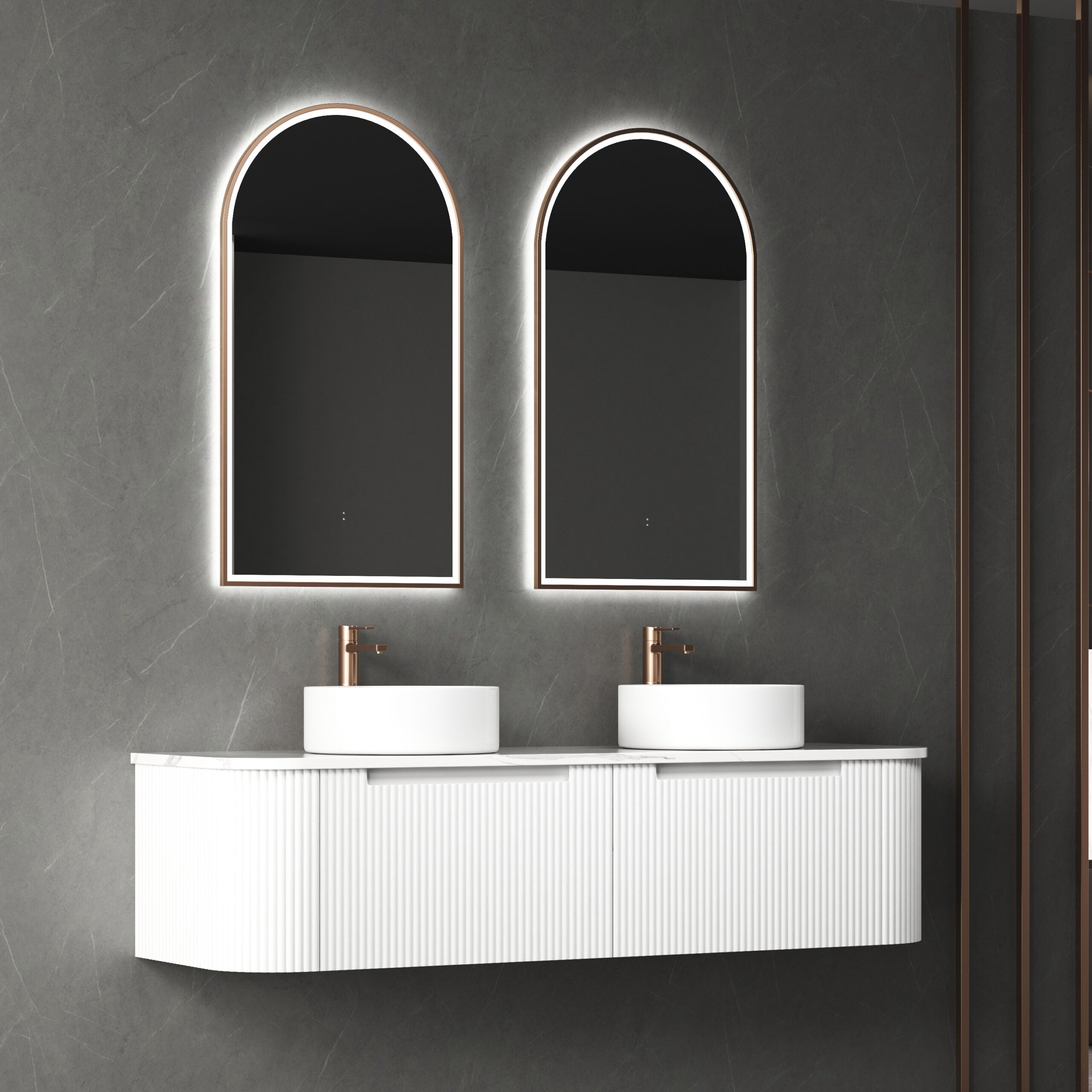 PETRA MARK II Wall - Hung Curved Vanity in Matte White, All Sizes Available, Ideal for Your Bathroom