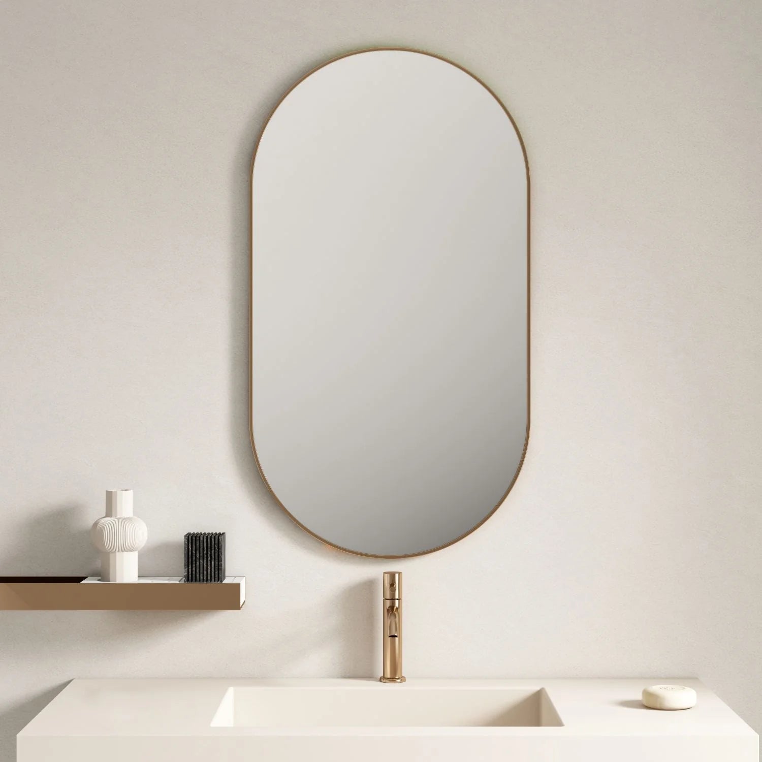 Exclusive Offer! 900x500mm Brushed Gold Aluminum Framed Oval Bathroom Mirror