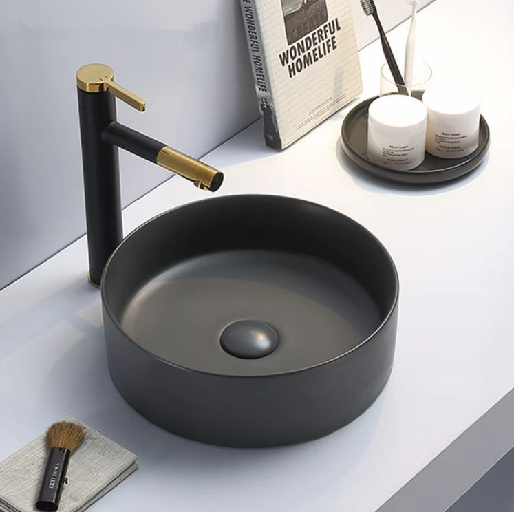 Dark Grey Round Ceramic Basin by POSEIDON (352x352x112)