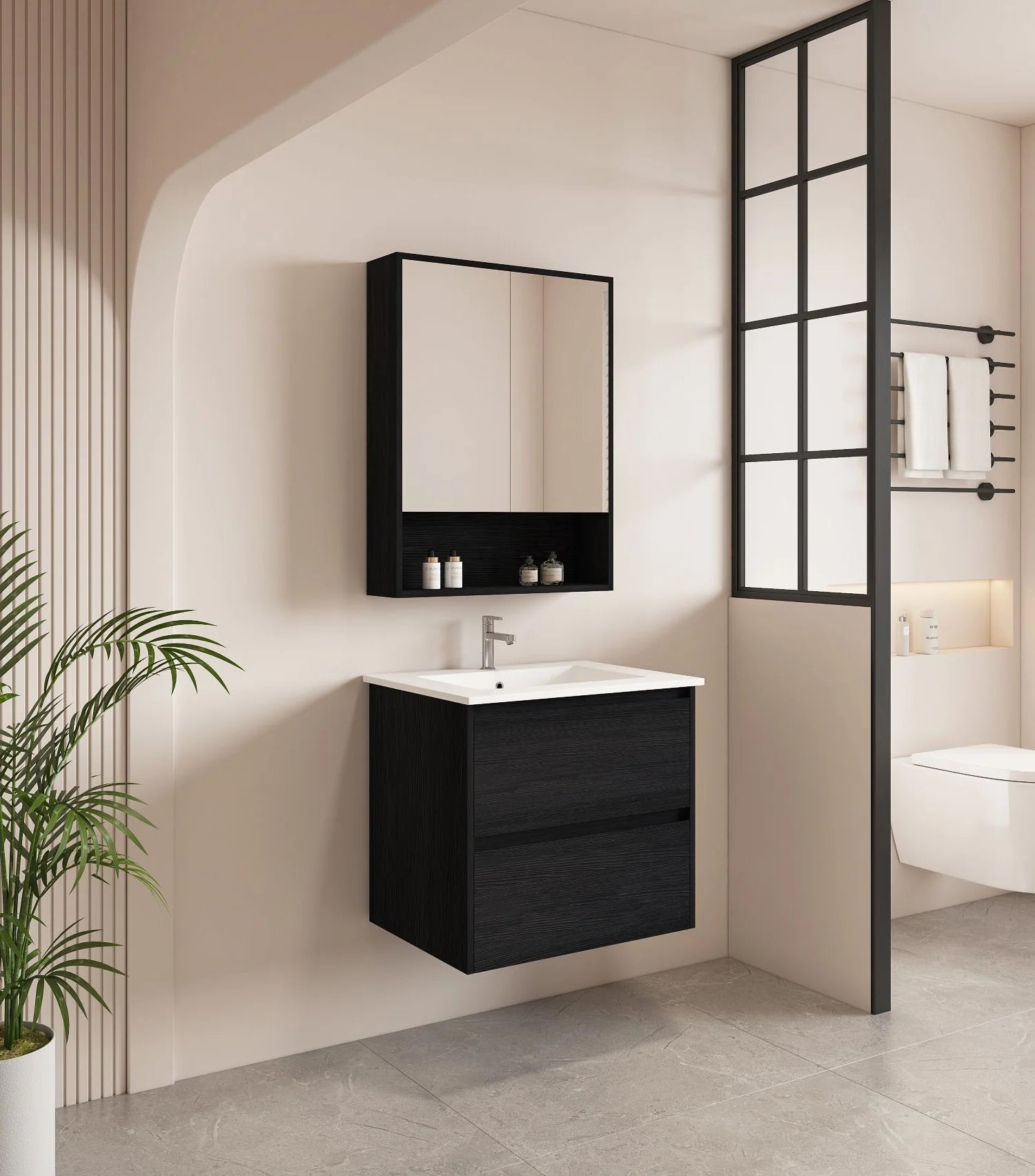 HERA Black Oak Wall-Hung MDF Vanity Cabinet - All Sizes Available