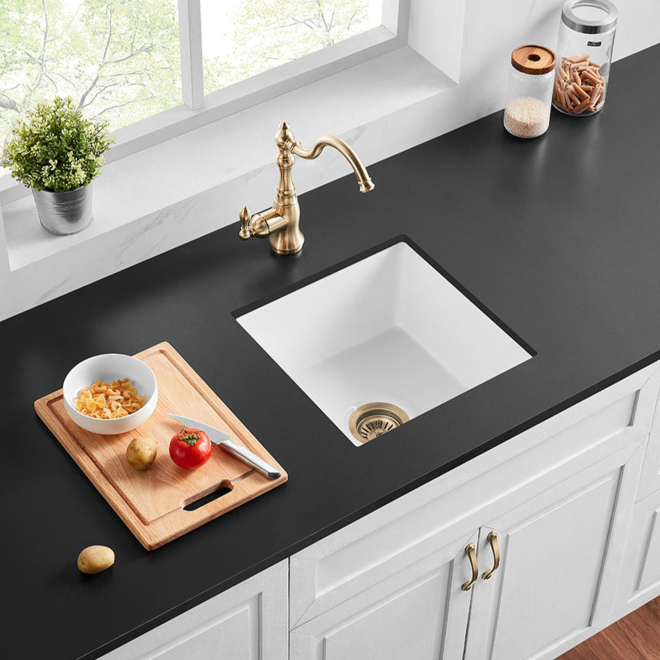 Hot Sale! POS Camden Gloss White Fireclay Undermount Kitchen Sink - 457x457x228mm