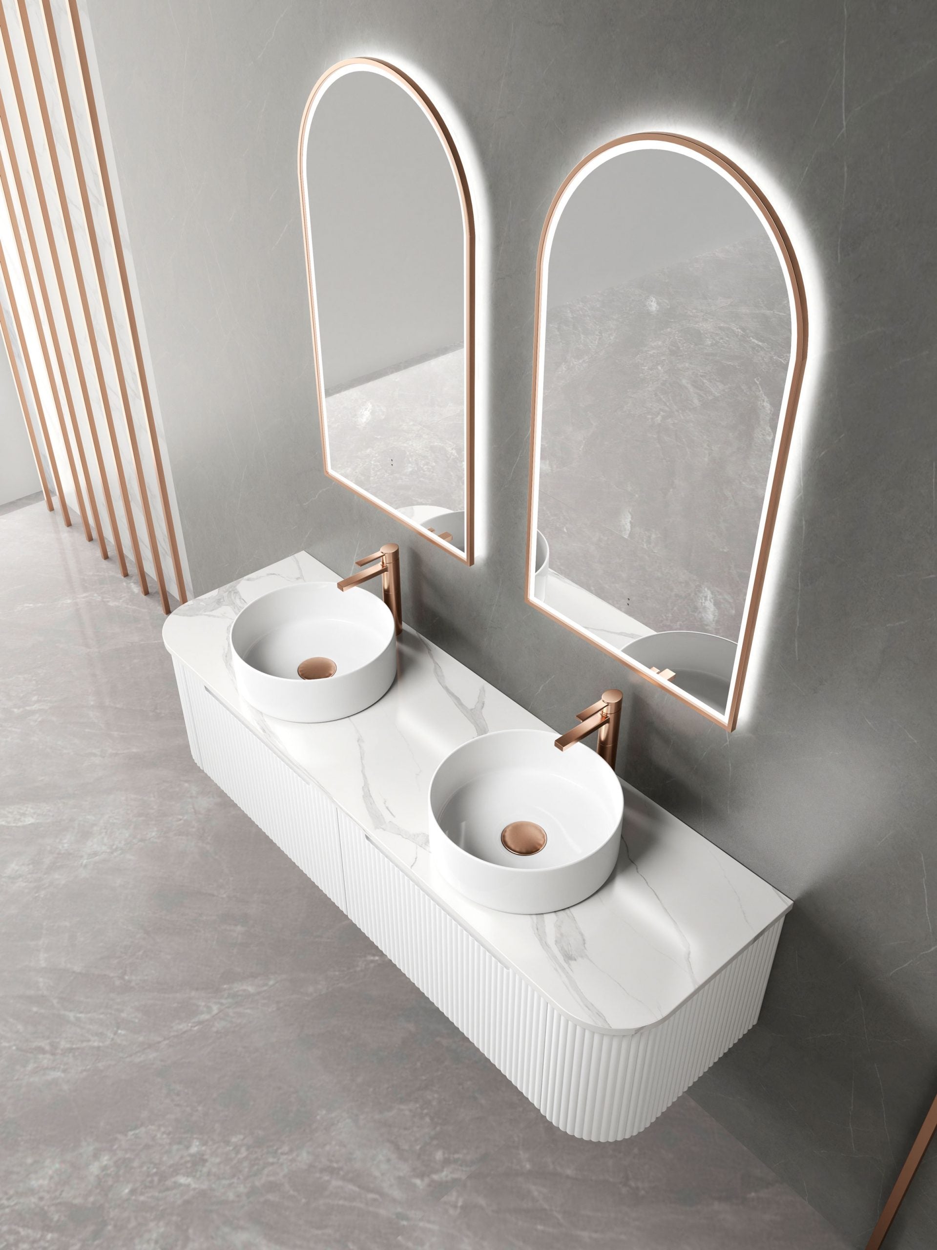 PETRA MARK II Wall - Hung Curved Vanity in Matte White, All Sizes Available, Ideal for Your Bathroom