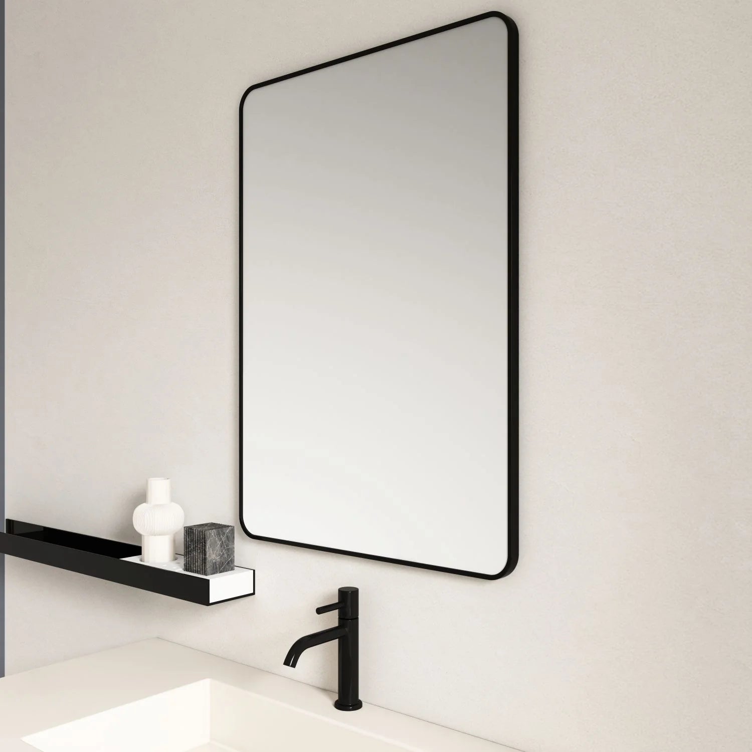 900x750mm Matte Black Aluminum Framed Contemporary Rectangular Mirror