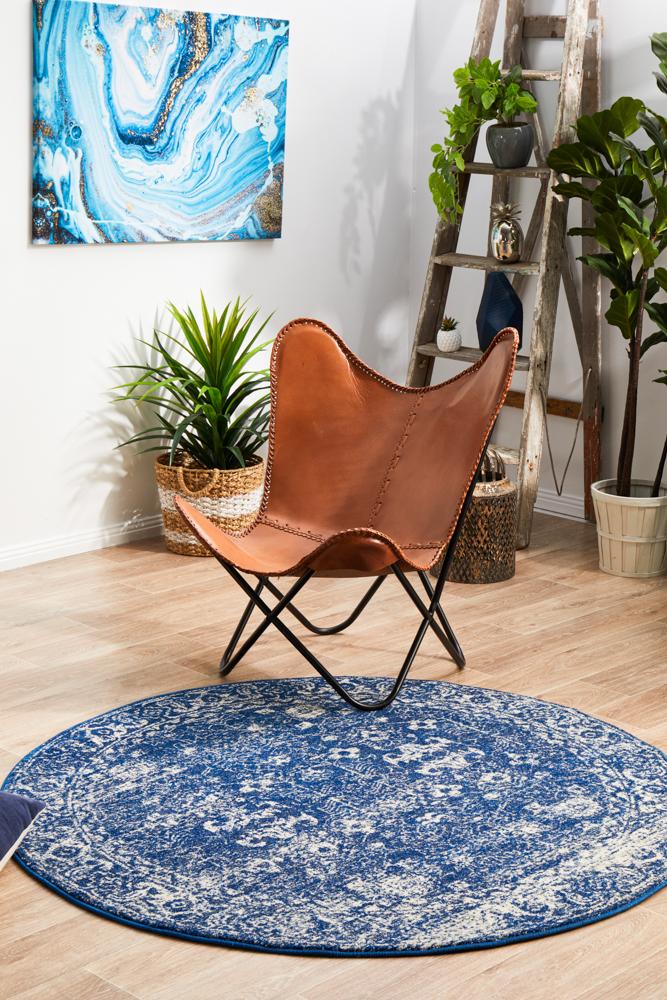 Hot! Evoke Oasis Navy Round Transitional Rug