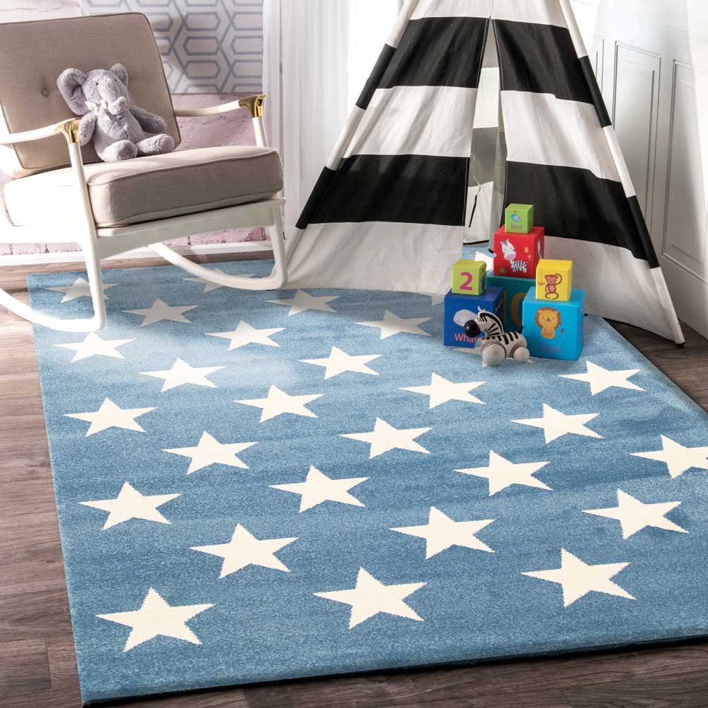 Piccolo Blue & White Stars Kids Rug - Ideal for Imaginative Play