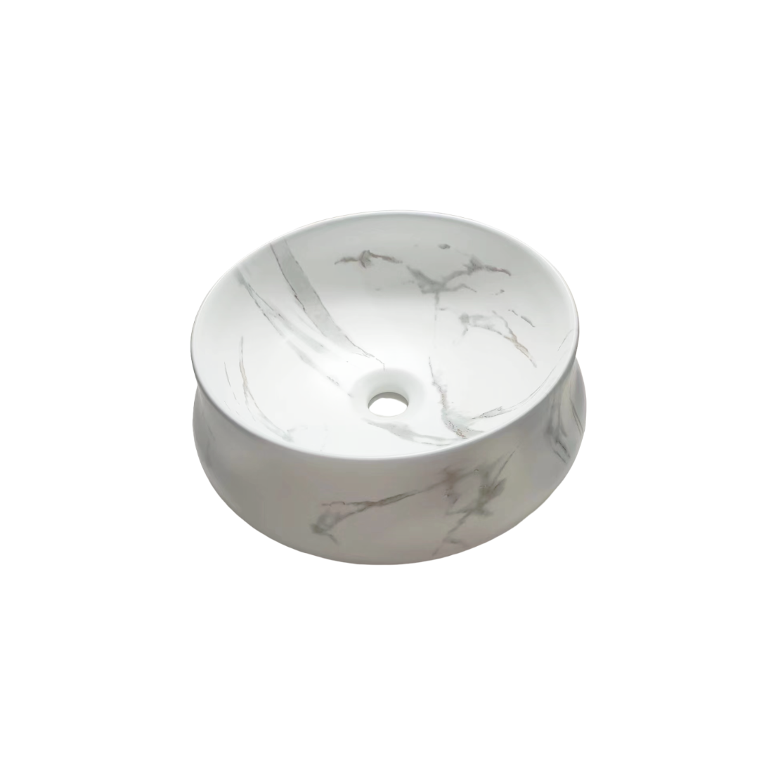Matte White Carrara Round Basin (400x400x140) - POSEIDON