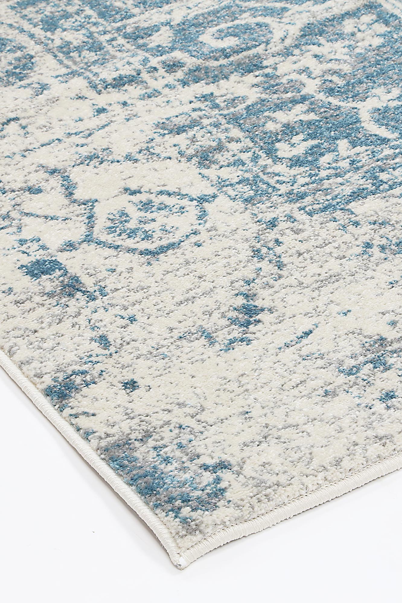 Luxurious Audrey Ivory and Blue Handmade Rug with Timeless Patterns