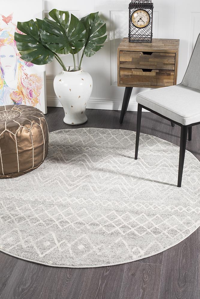 Grey Rustic Tribal-Style Round Oasis Nadia Rug