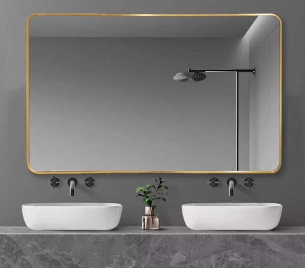 1200x750mm Aluminum Rectangular Mirror with Brushed Gold Frame