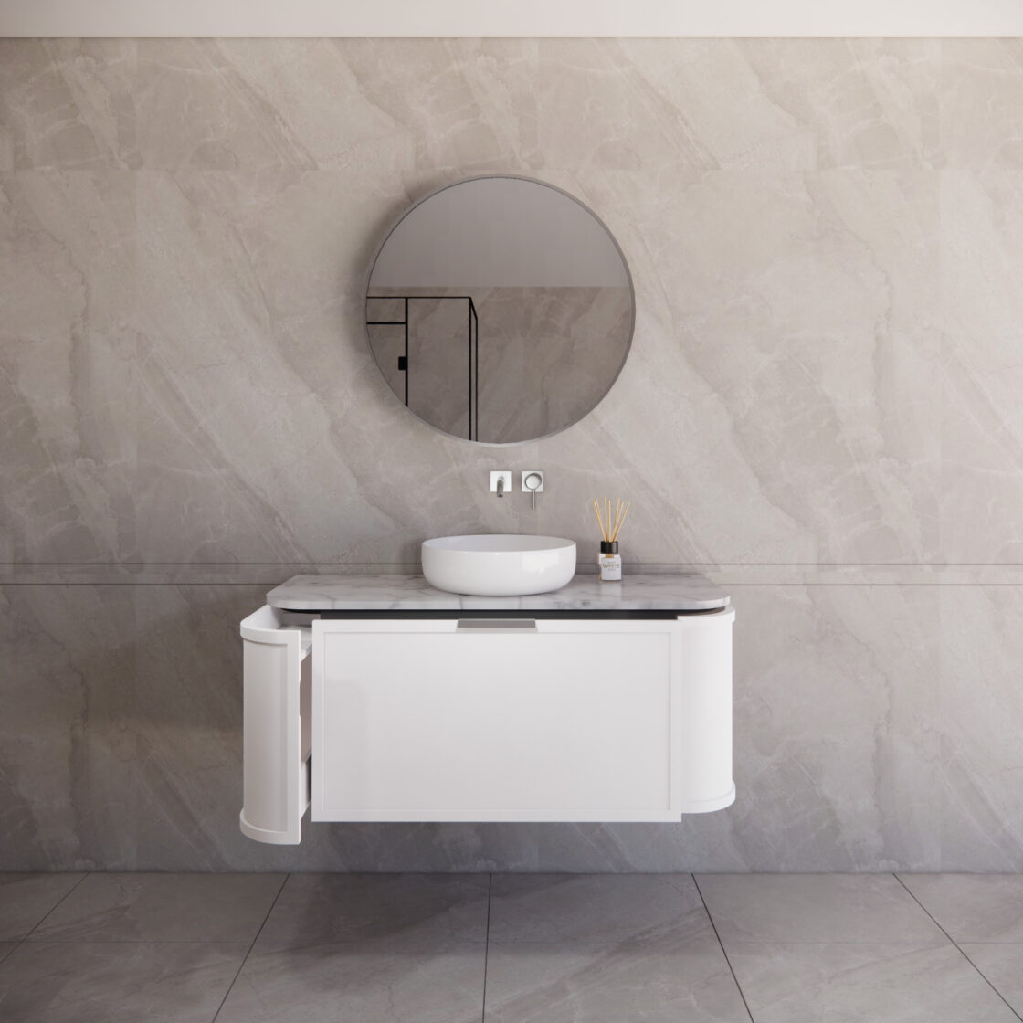 Matte White ABS Houston Curved Wall - Hung Vanity in All Sizes