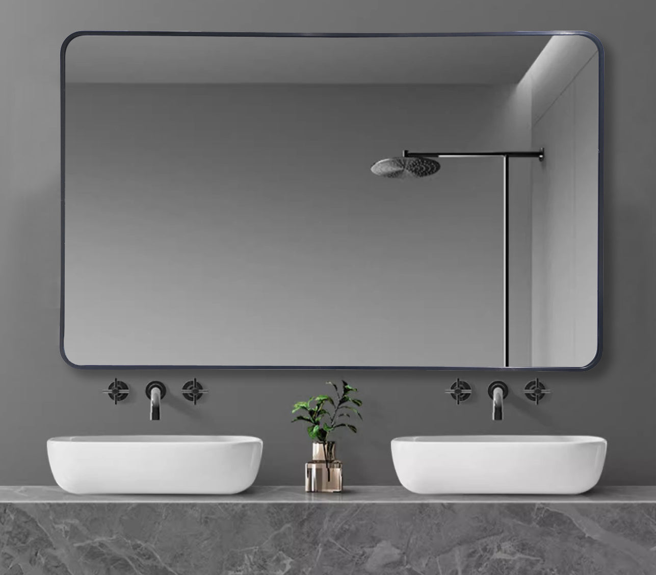 Hot Sale! 1200x750mm Matte Black Aluminum Rectangular Framed Wall Mirror
