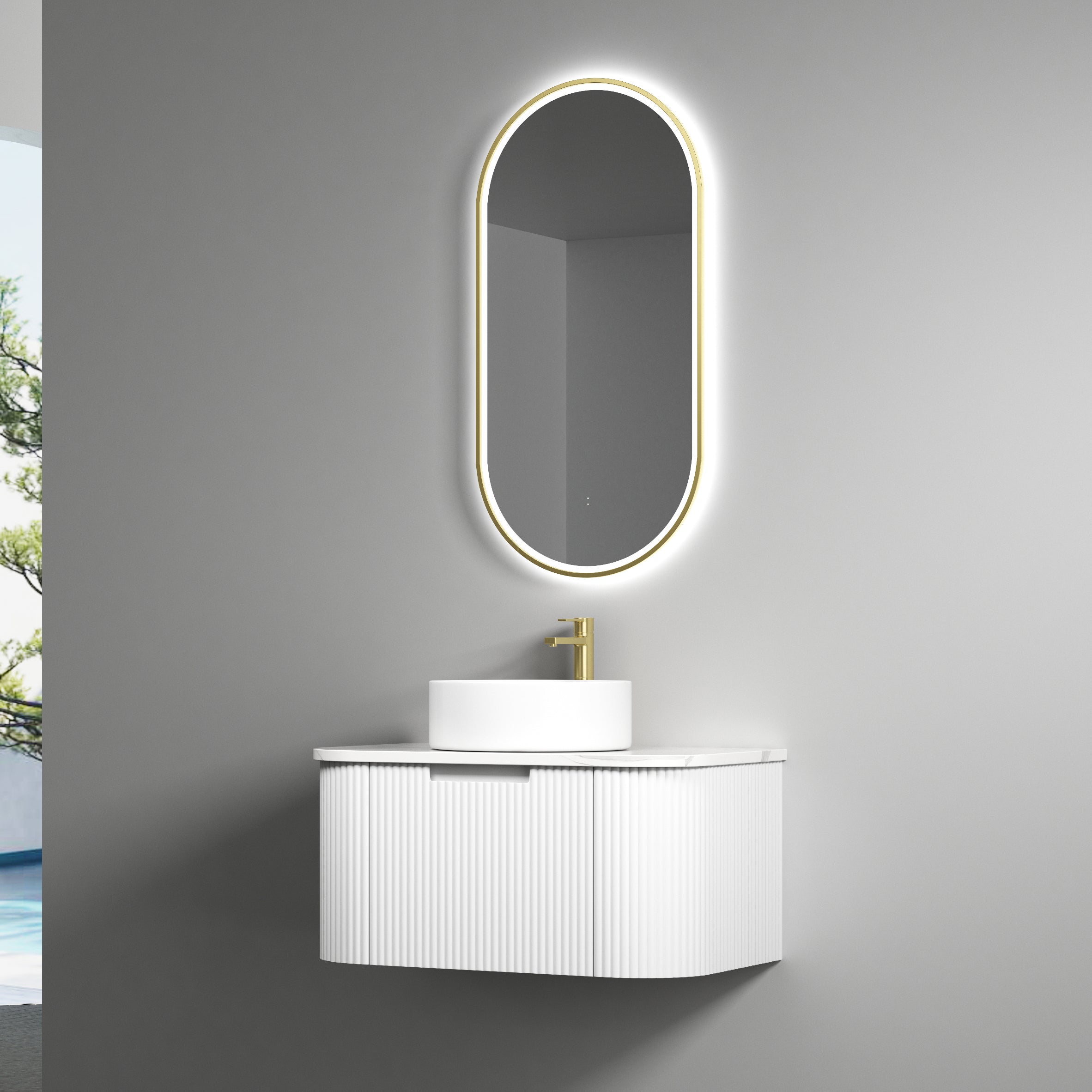 PETRA MARK II Wall - Hung Curved Vanity in Matte White, All Sizes Available, Ideal for Your Bathroom