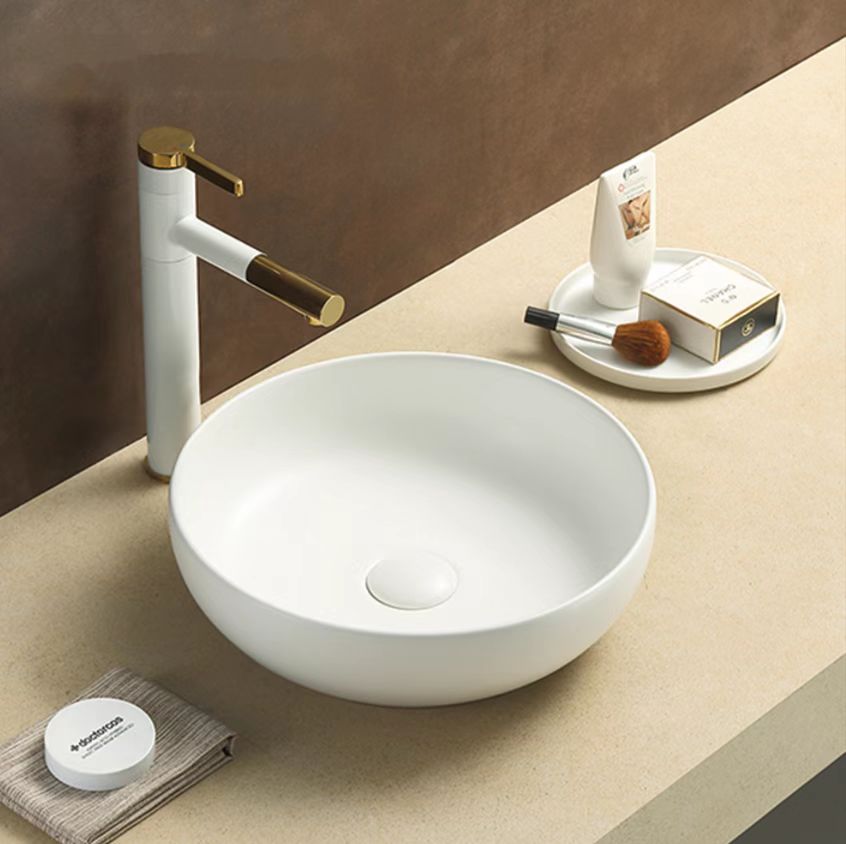 Hot Deal! POSEIDON Round Matte White Ceramic Above - Counter Basin (370x370x110)