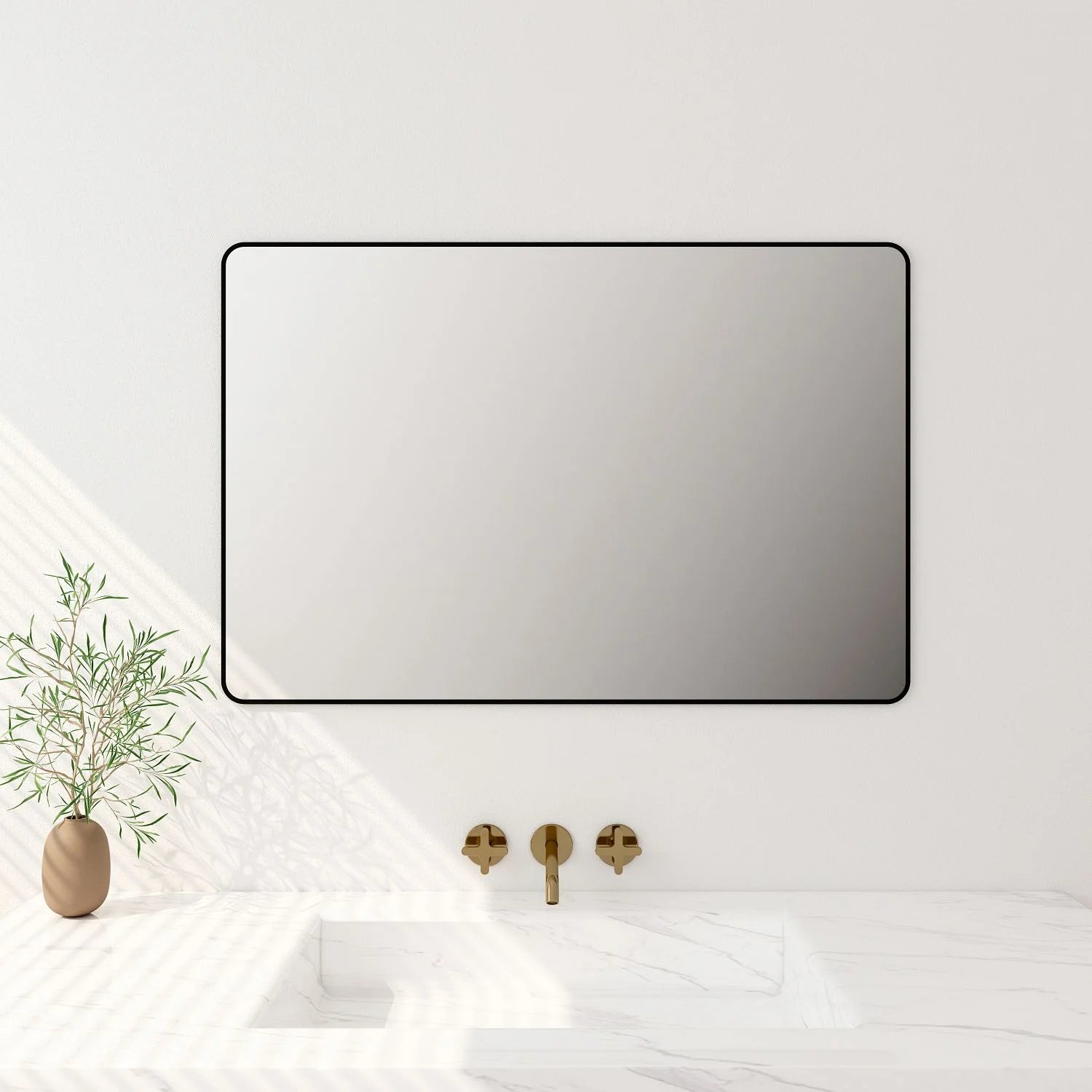 900x750mm Matte Black Aluminum Framed Contemporary Rectangular Mirror