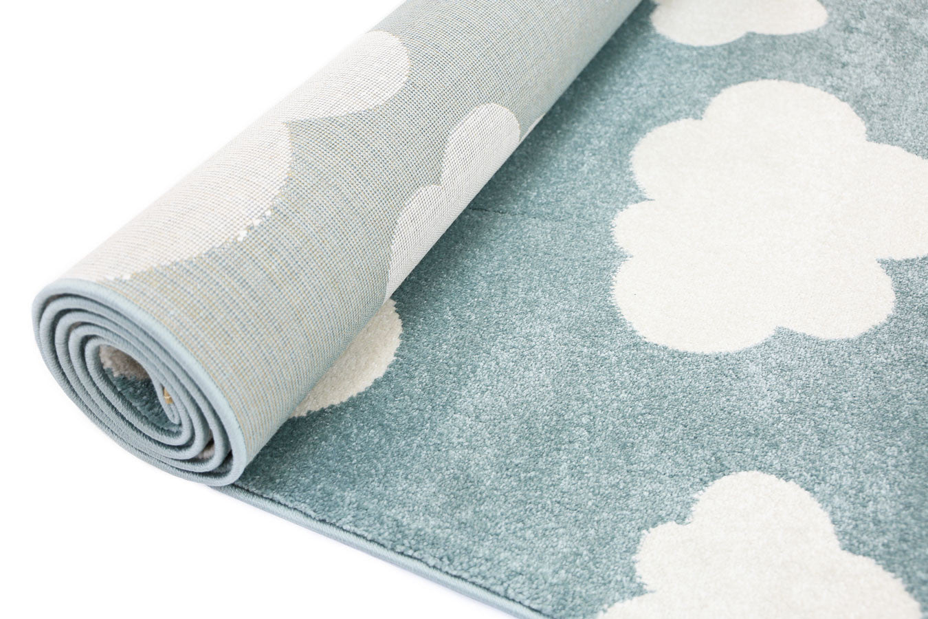 Piccolo Aqua White Cloud Washable Kids Comfort Rug for Grand Imagination