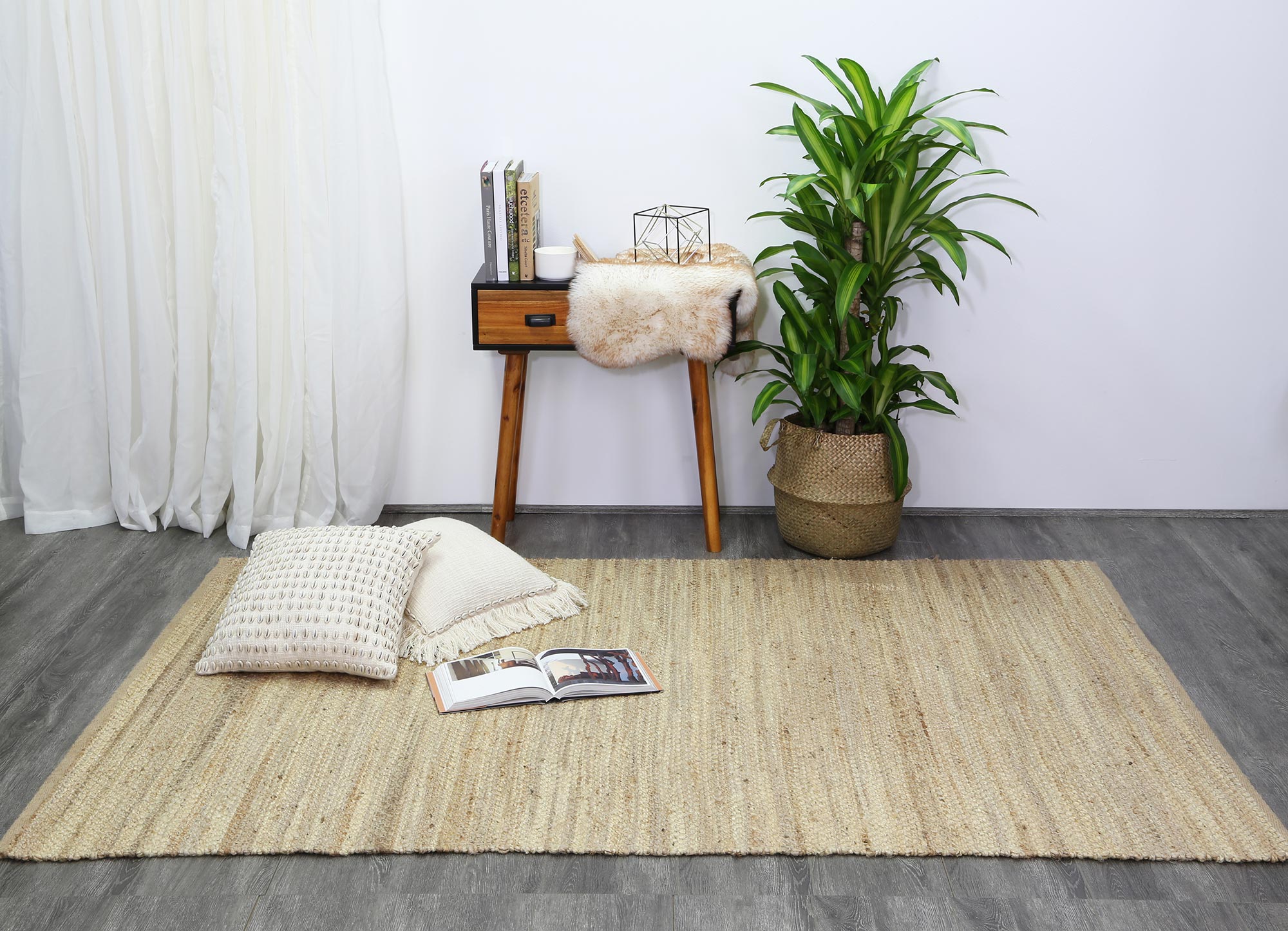 Malmo Beige Stripe Jute Rug - Eco-Friendly & Hand-Knotted