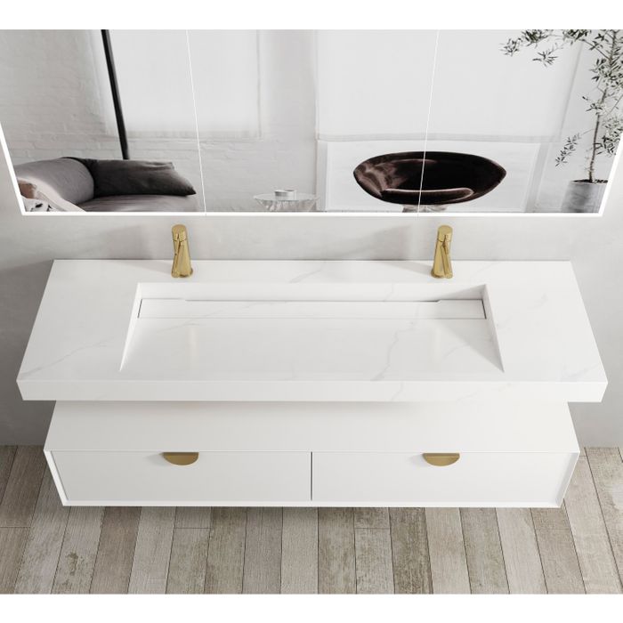 Exclusive Moonlight Solid Surface Rectangle Basin with Optional Mixer & Bottle Trap (1500x460x80)