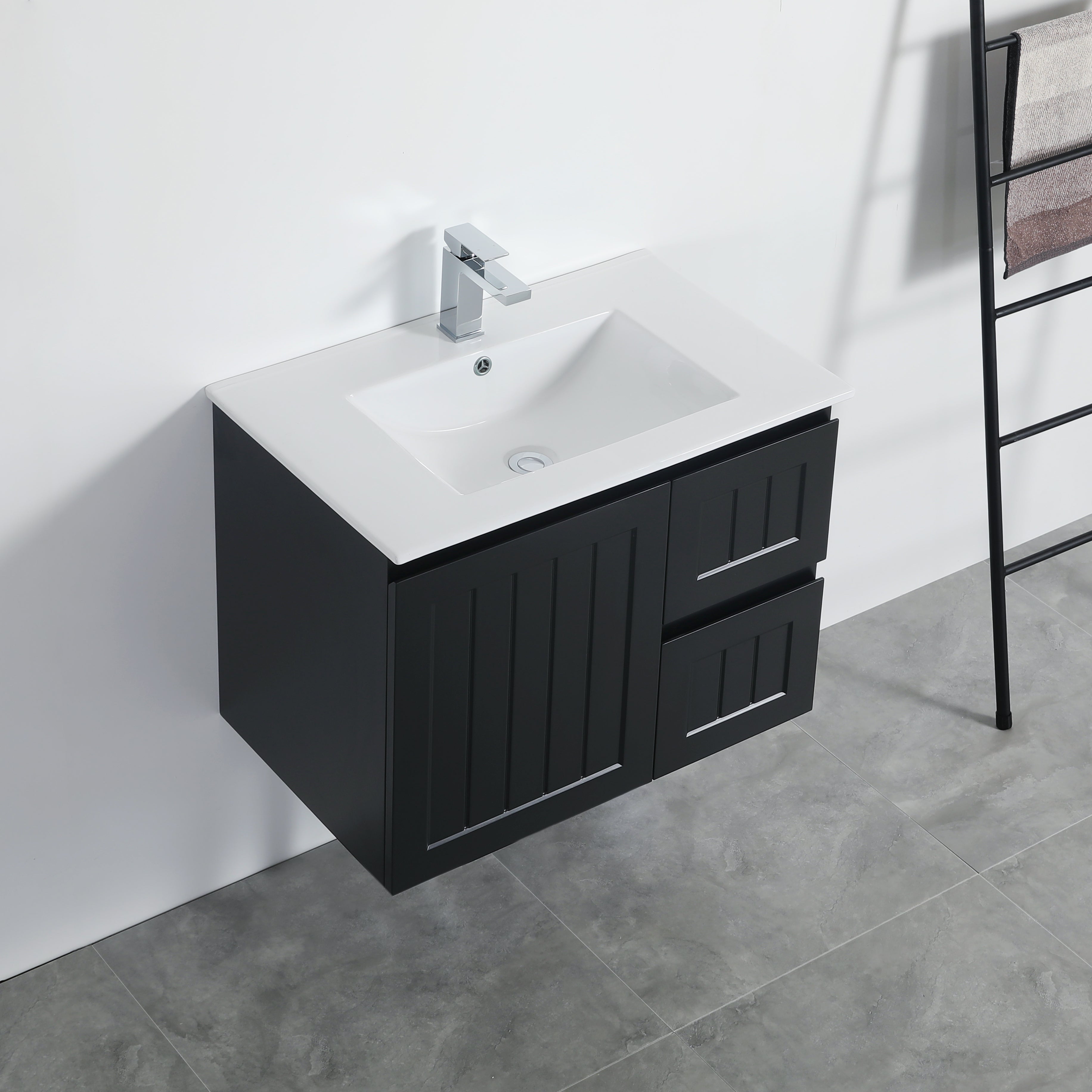 Exclusive ACACIA Shaker Wall-Hung PVC Vanity in Matte Black - 750mm Length