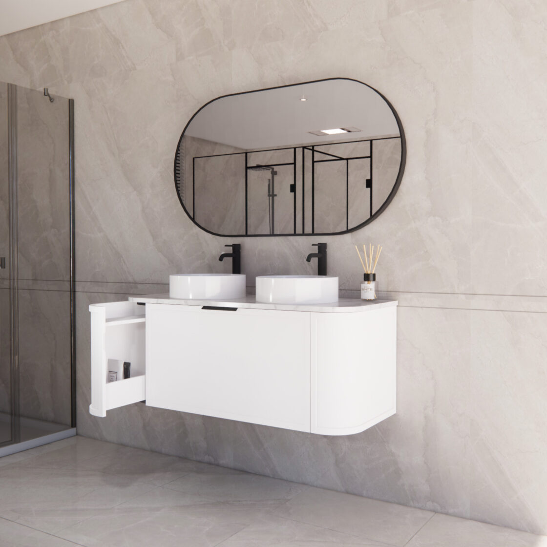 Matte White ABS Houston Curved Wall - Hung Vanity in All Sizes
