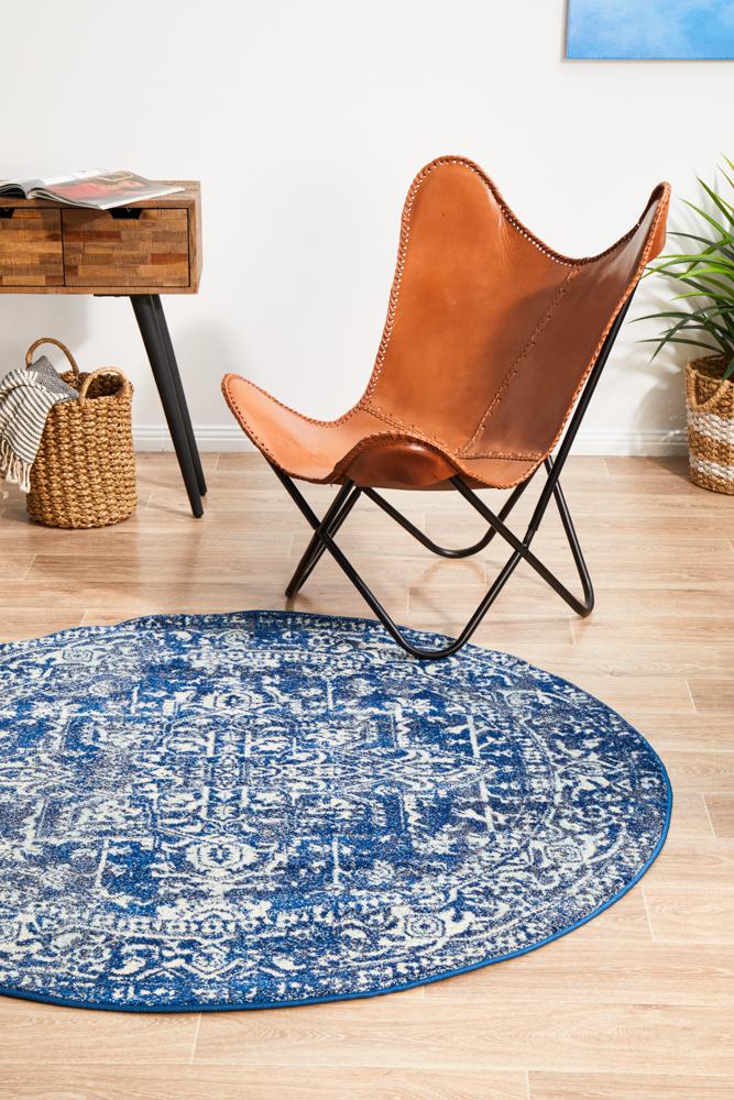Navy Transitional Evoke Contrast Glittering Round Rug