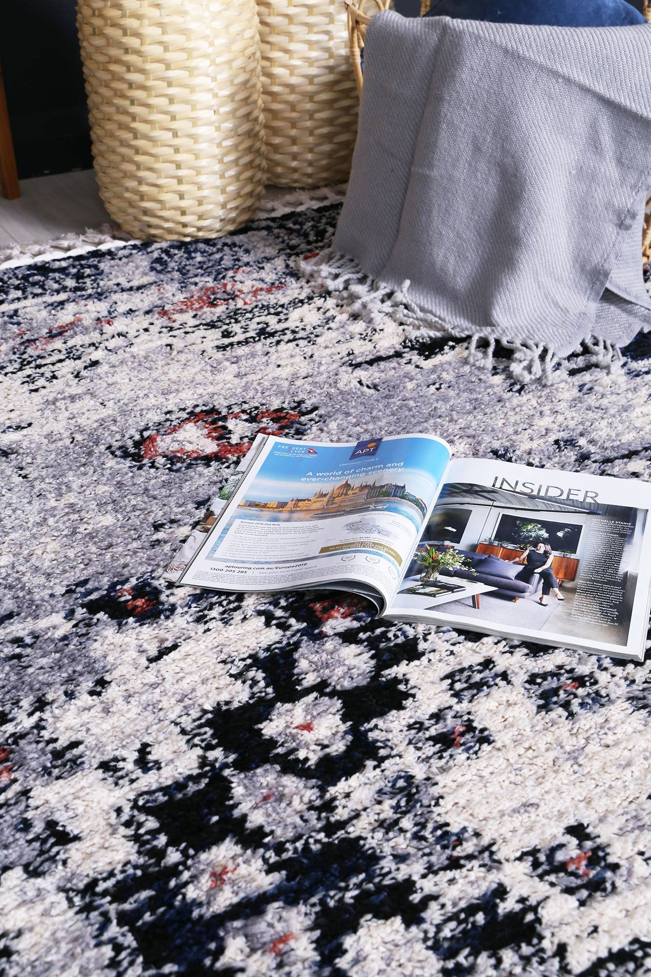 Stylish Blue Grey Myk Oriental Rug for Bohemian Decor