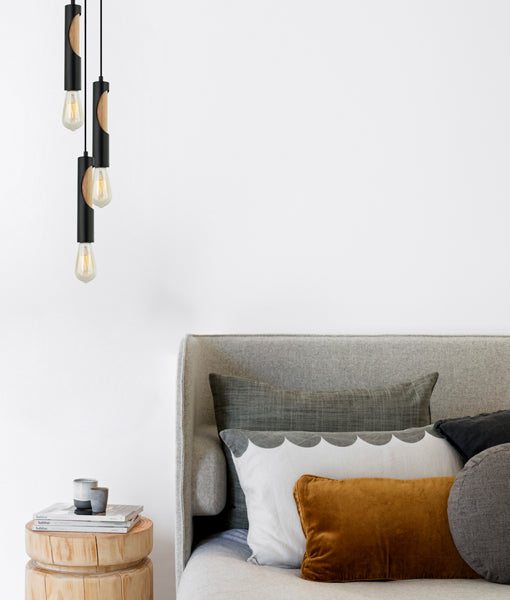 Hot Sale: Interior Iron and Blonde Wood Tube-shaped Pendant Lights for Indoor Use