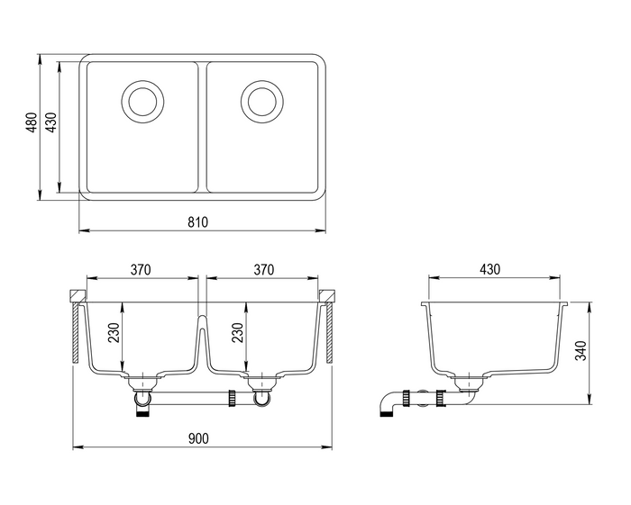 ALEKSANDER 810X480X230MM Double-Bowl Granite Kitchen Sink, High-Quality & Durable