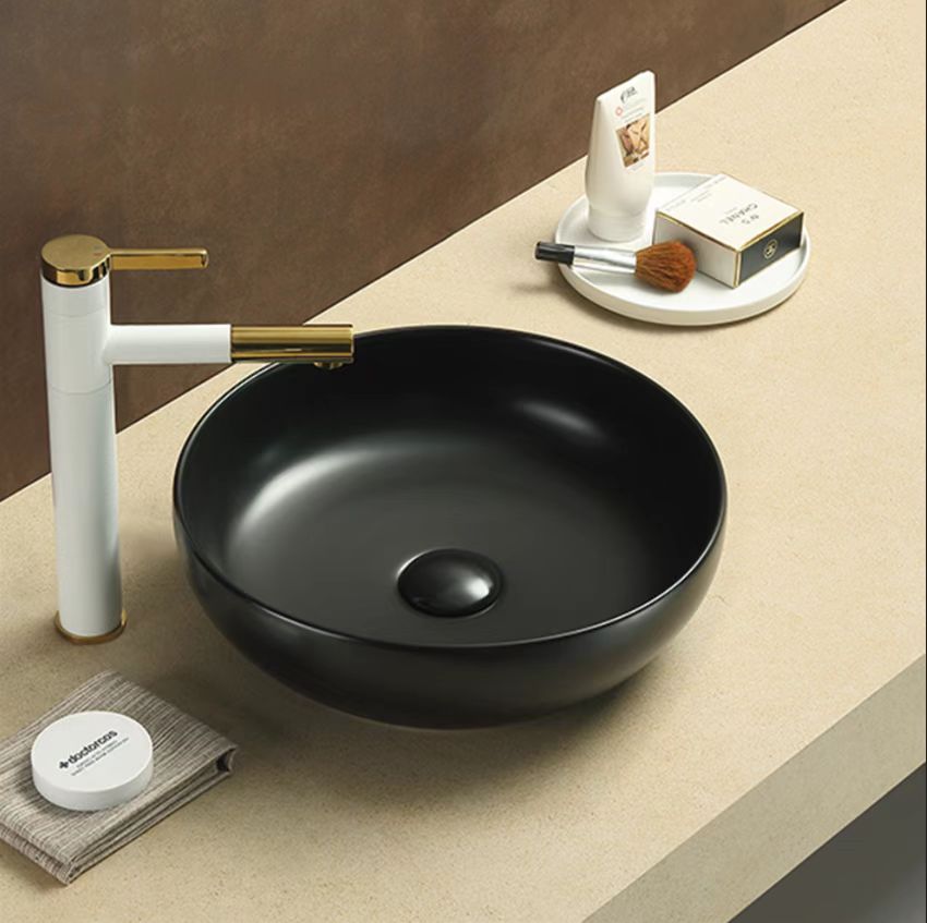 HOT SALE! Round POSEIDON Matte Black Ceramic Above-Counter Basin (370x370x110mm)