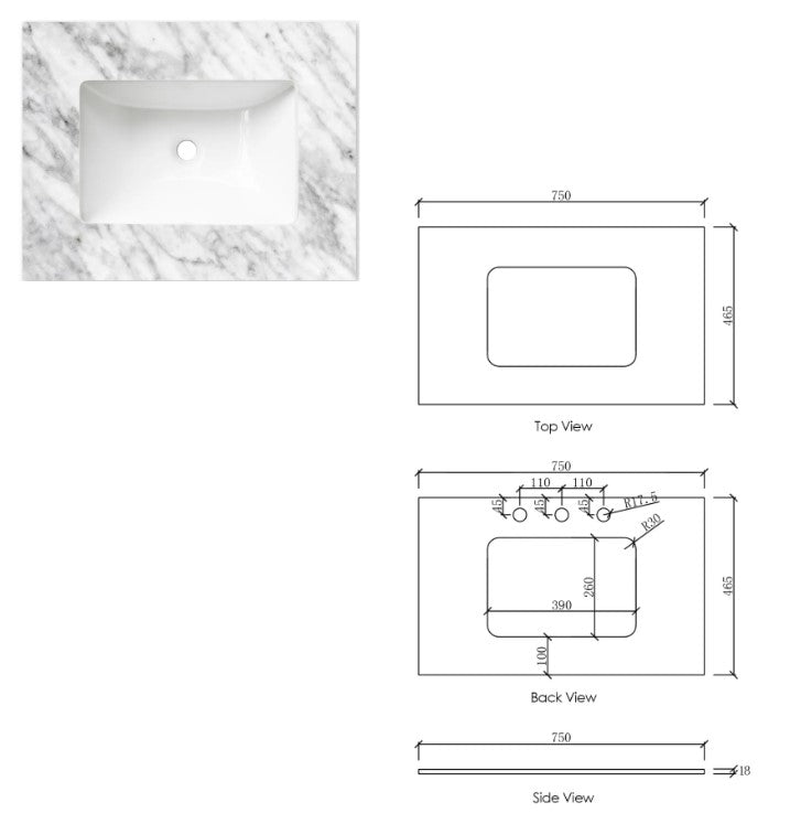 HAMPTON Mark II 750mm Matte White Wall-Hung Stylish Vanity with Ample Storage
