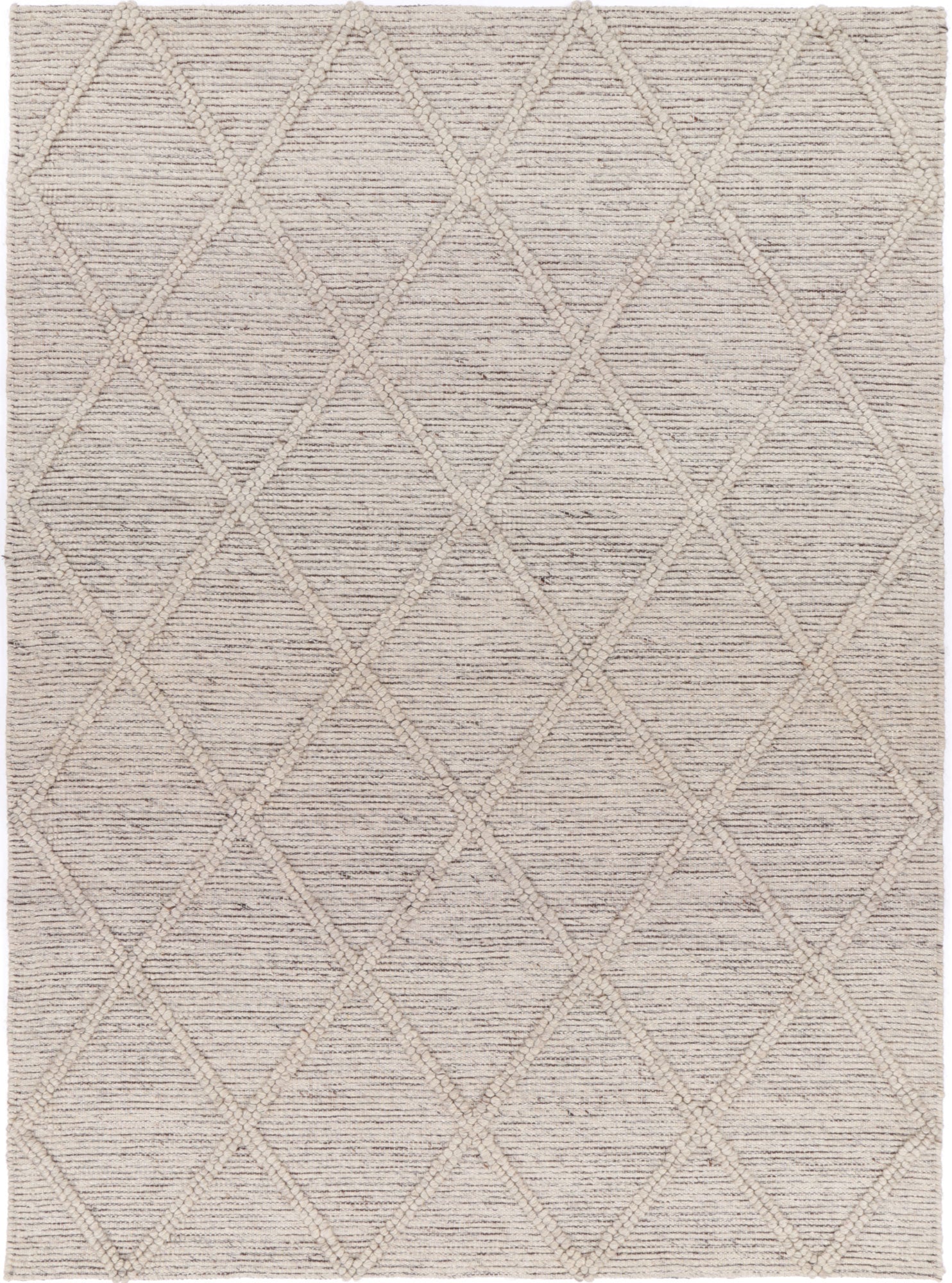 Ash-colored Anjuna Wool Blend Lattice Rug without Tassels