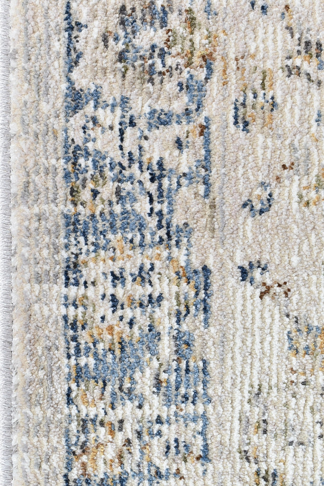 Trendy Sale! Medina Blue and Grey Floral Runner Rug with Faded Look - Size 0321B