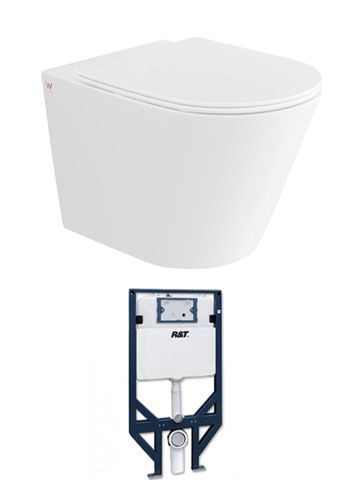 Alzano White Rimless Wall - Hung Toilet Pan with High - Quality Cistern
