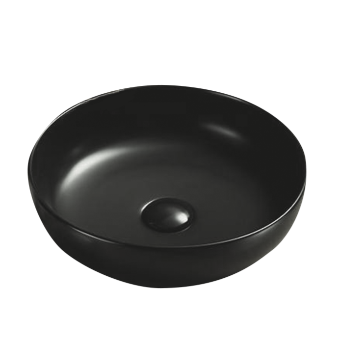 HOT SALE! Round POSEIDON Matte Black Ceramic Above-Counter Basin (370x370x110mm)