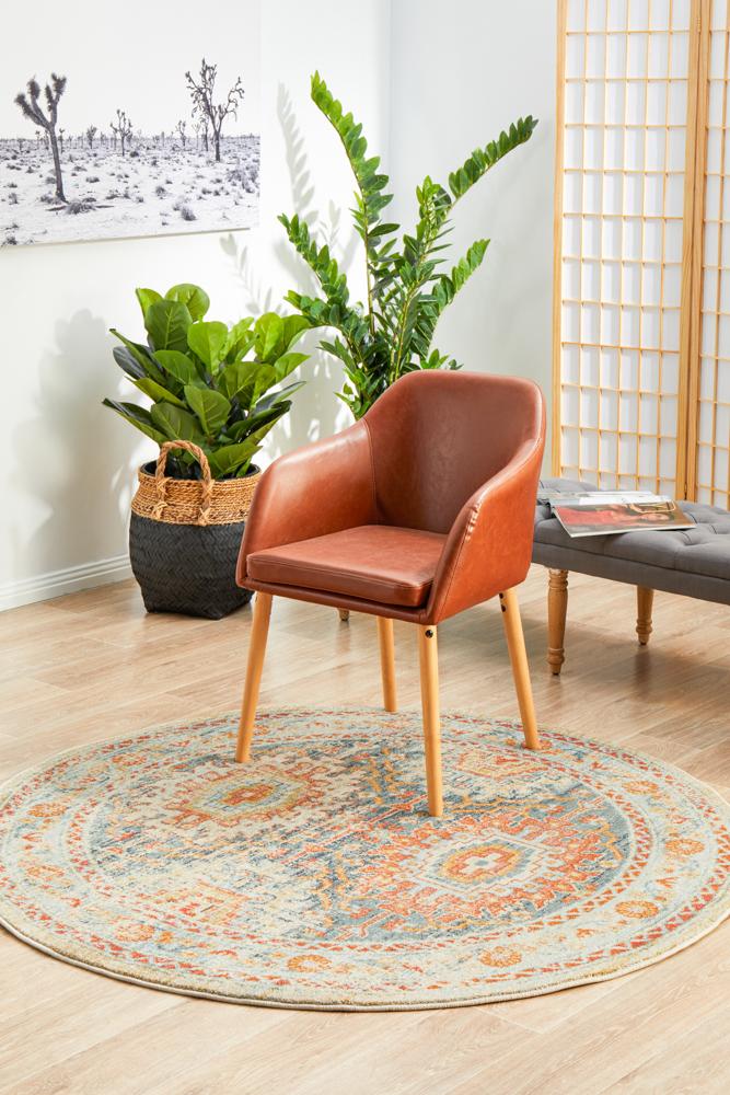 Stunning Legacy Blue Circular Polypropylene Rug with Floral Linings