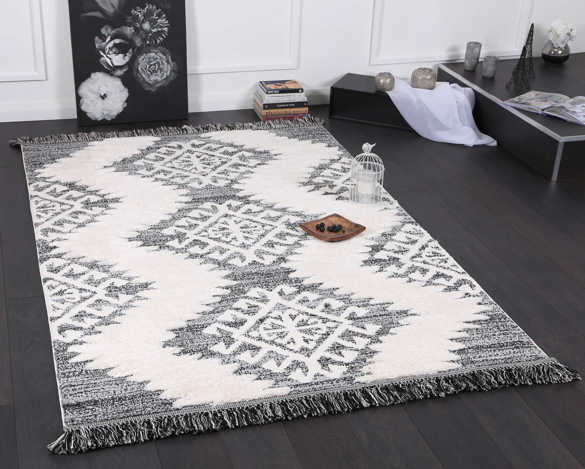 Hot! Mono Tribal Anthracite Cream Rug