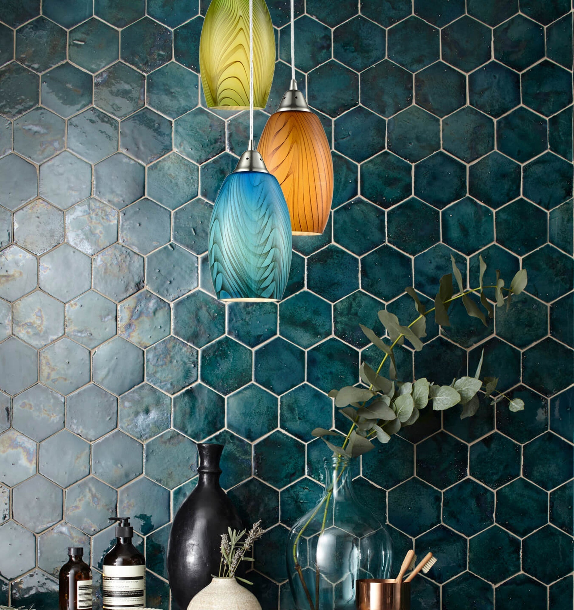 Exquisite Hand - Blown Glass Interior Pendant Lights with Satin Nickel Hardware