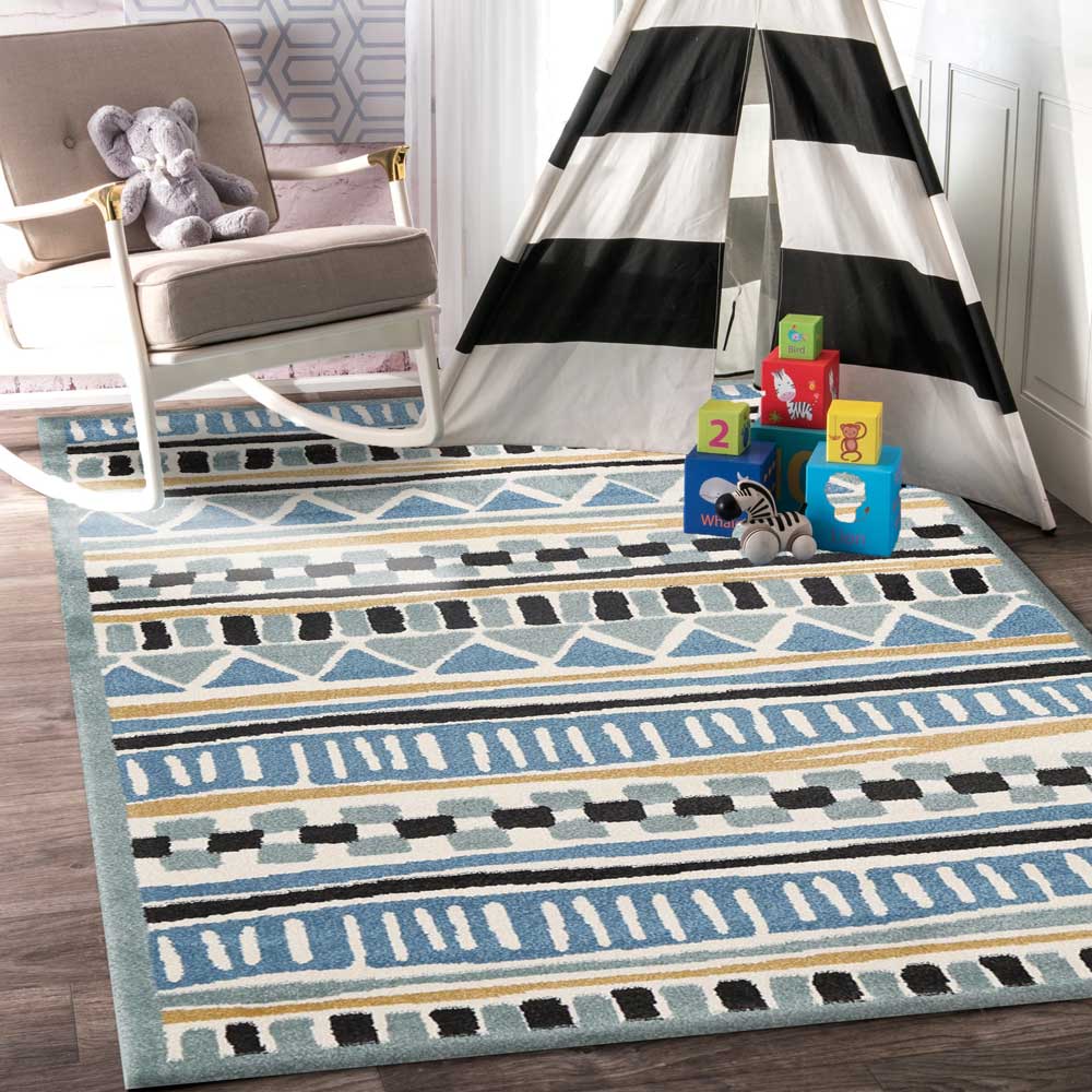 Hot! Piccolo Tribal Kids Rug in Blue and Yellow