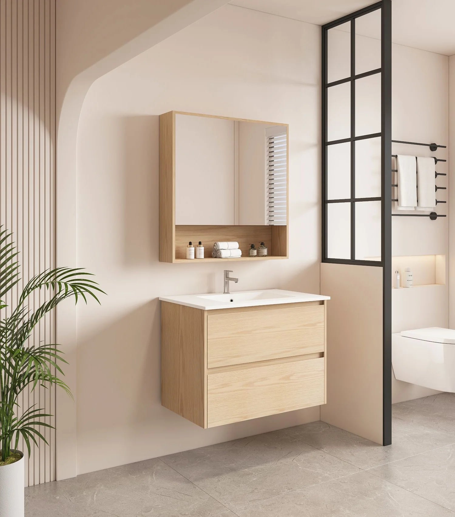 HERA MDF Wall-Mounted Tas Oak Vanity Cabinet in Various Sizes