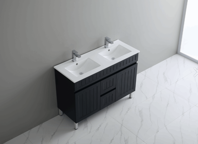 Promotional 1200mm Double Bowl Acacia Shaker PVC Floor Standing Vanity