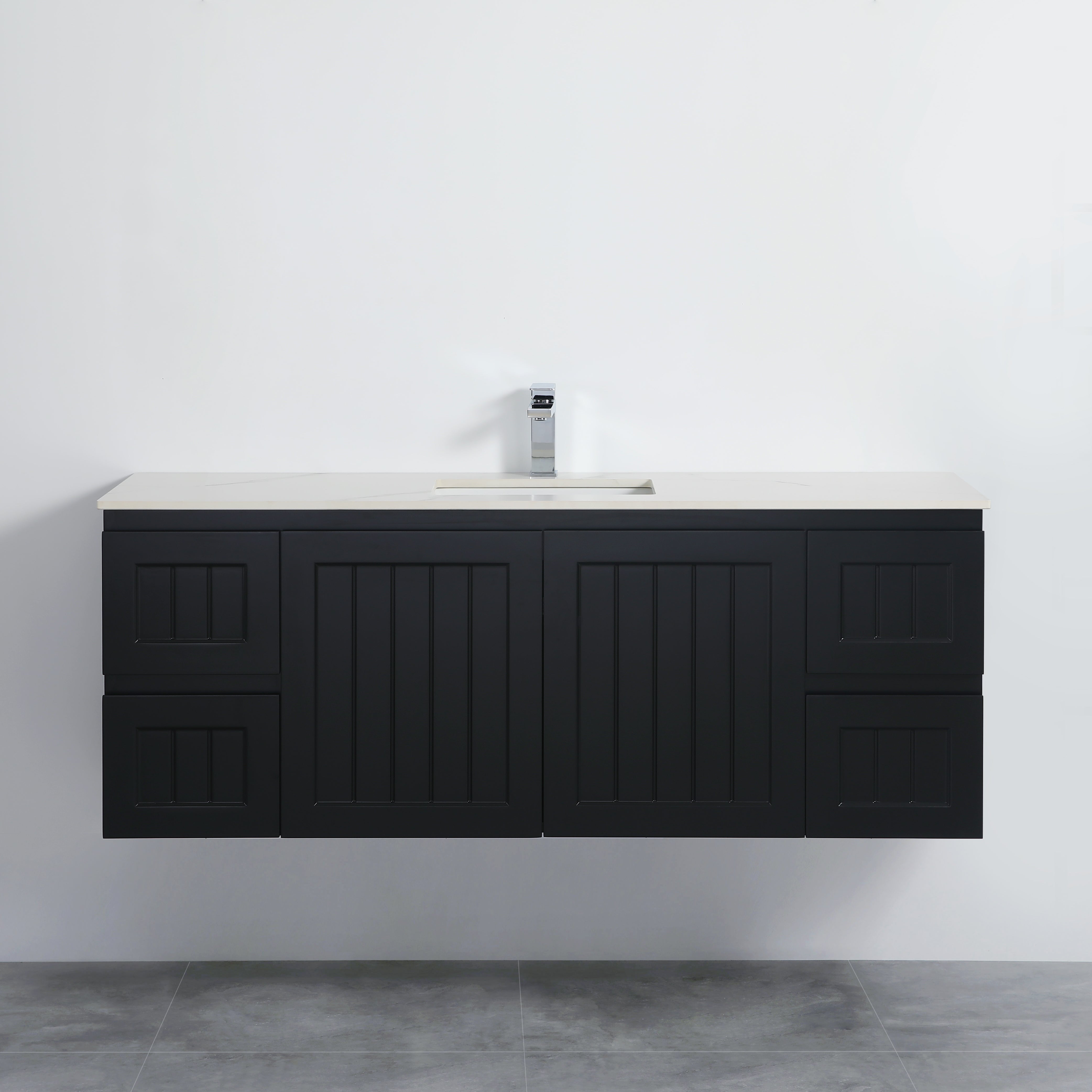 Matte Black ACACIA Shaker PVC Wall-Hung Vanity 1500mm (Single or Double Bowl)